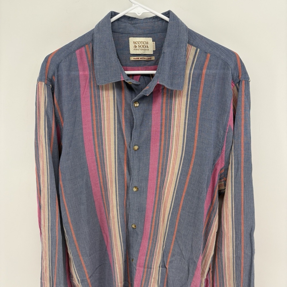Scotch And Soda Men's Multi Colored Striped XL Organic Cotton Button Up Shirt - Picture 2 of 11